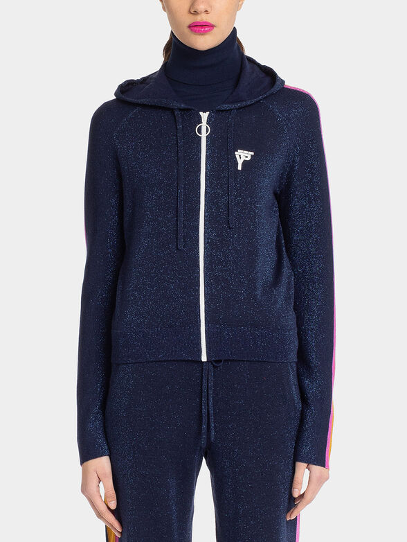 Hooded sweatshirt with zip and shiny threads - 1