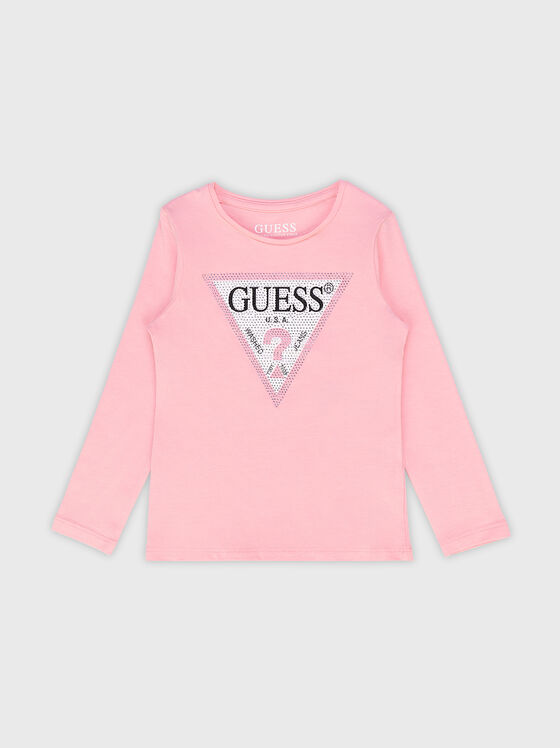 Розова блуза с дълъг ръкав и лого  - 1