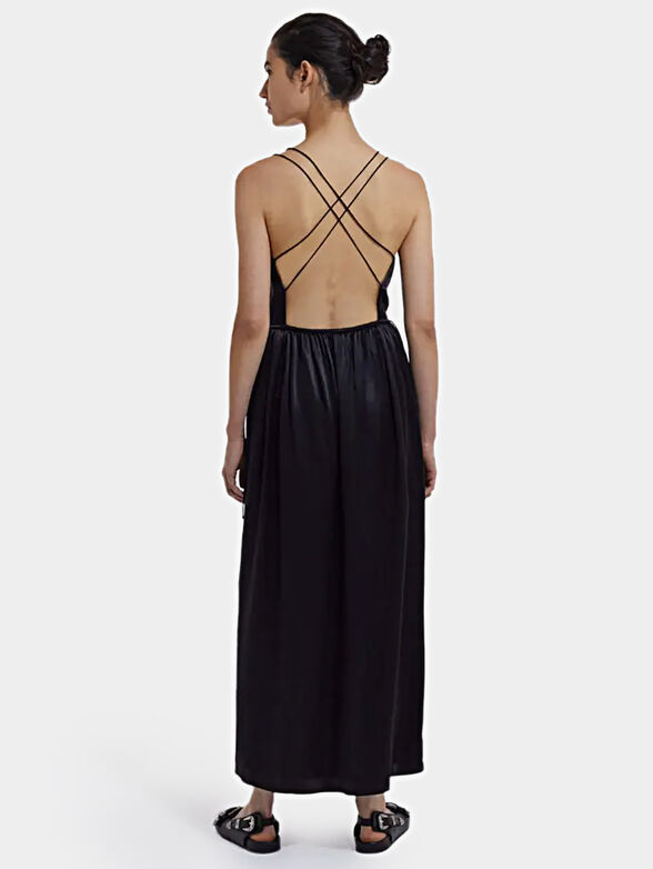 Long black silk dress with thin straps - 2