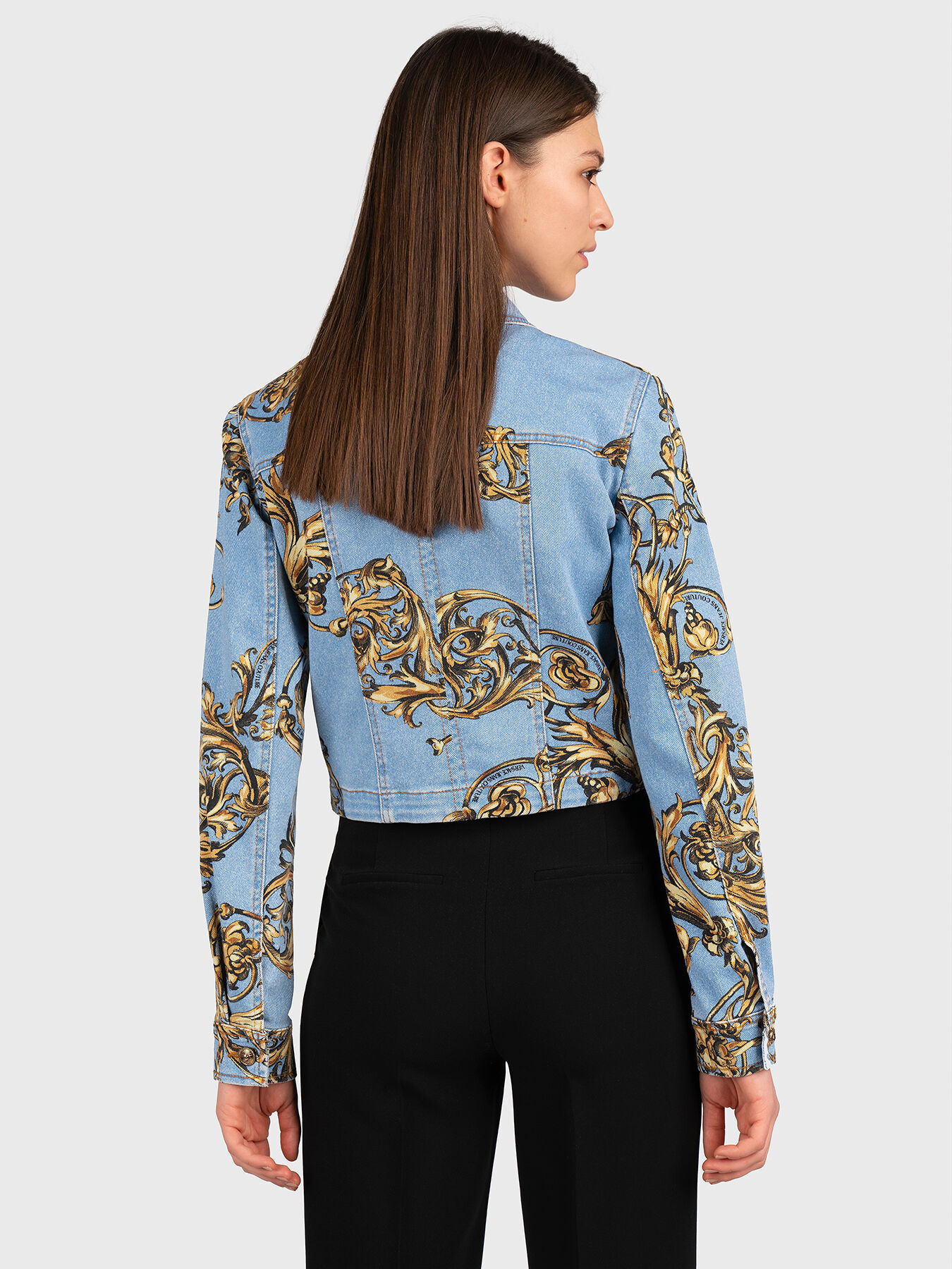 Denim jacket with baroque print brand VERSACE JEANS COUTURE Globalbrandsstore en