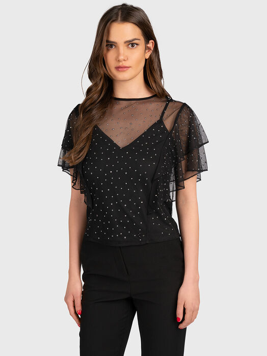 FELISA blouse with tulle and shiny applications