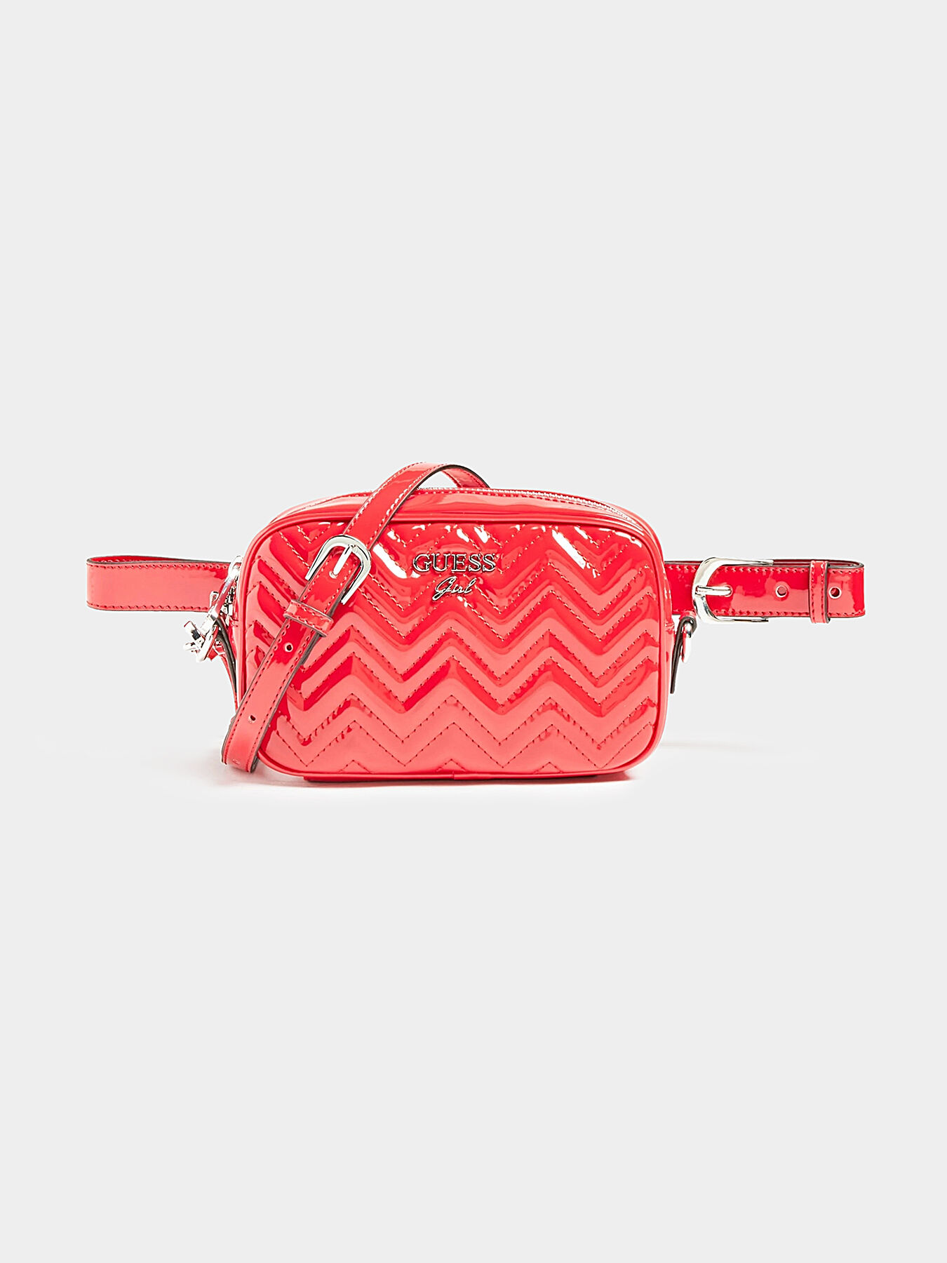 SHANIA black bum bag with patent effect brand GUESS Globalbrandsstore en