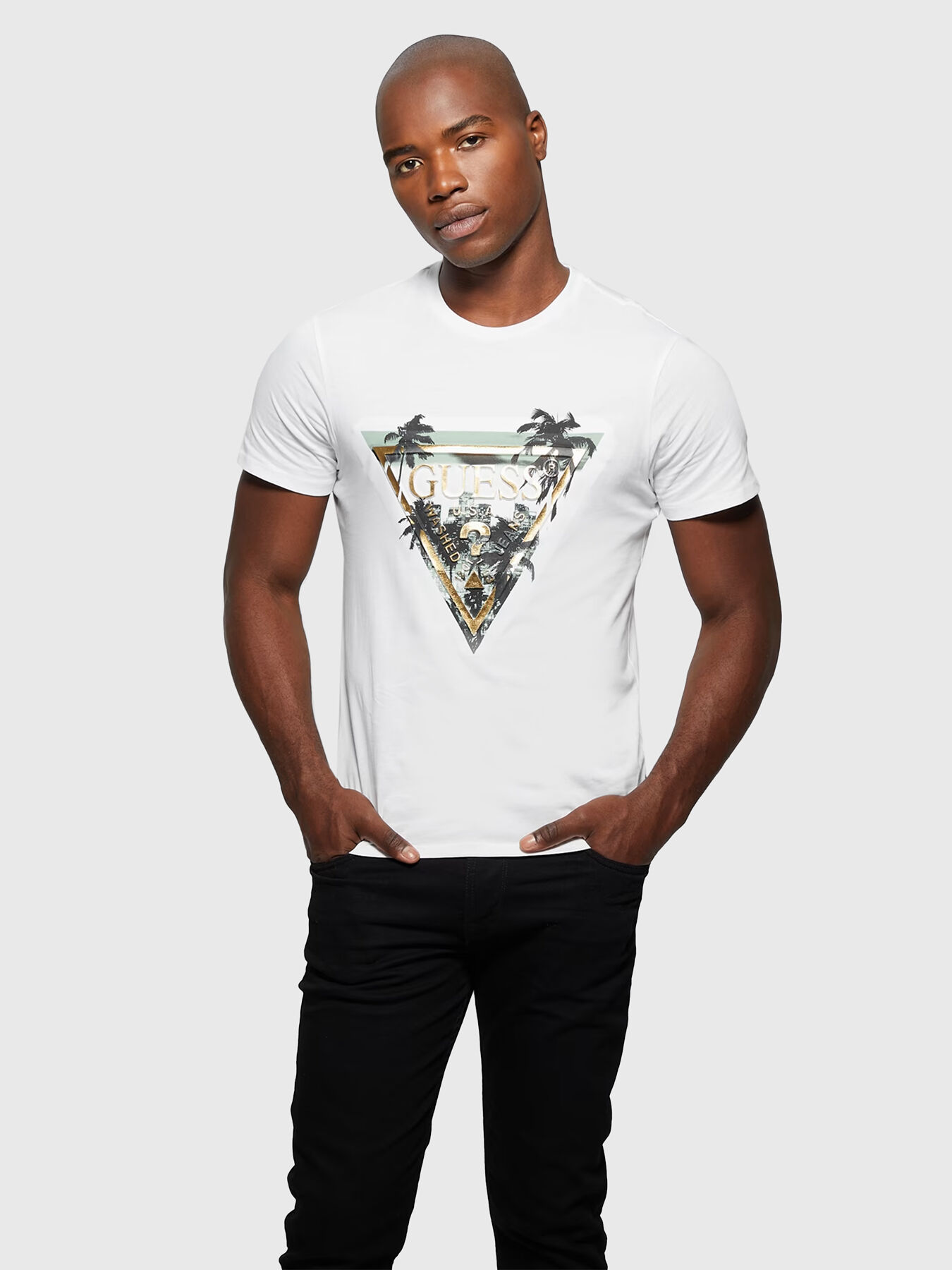 Gold and white sales guess shirt