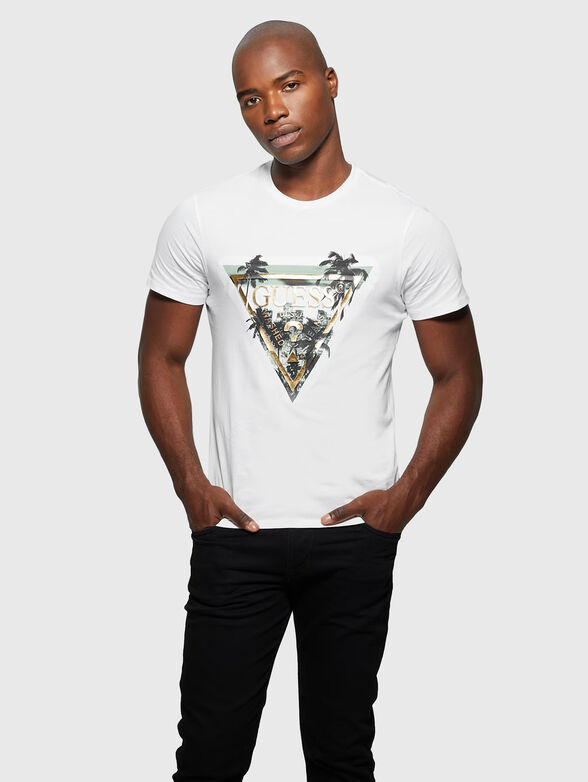 Black cotton T-shirt with gold logo brand GUESS 