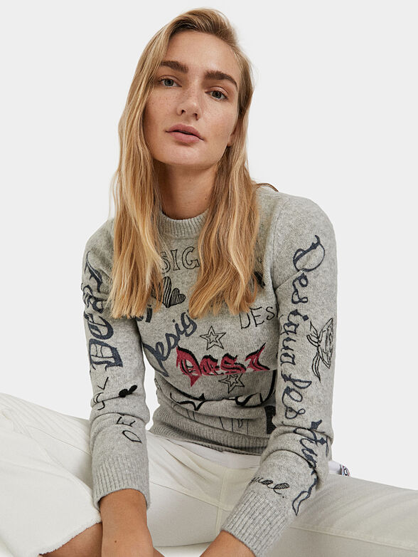 Knit jumper PALOMA with graffiti print - 1