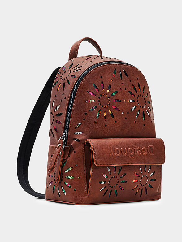 Brown backpack with laser perforations - 4