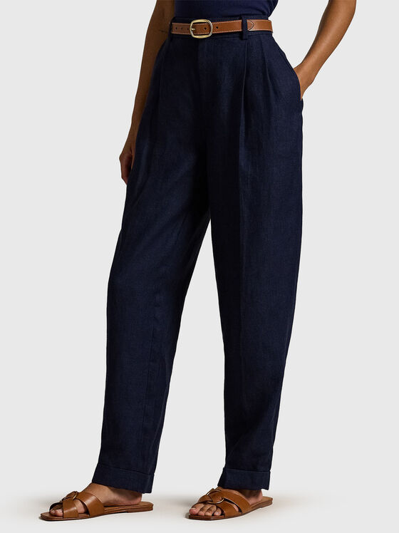Navy blue linen trousers - 1