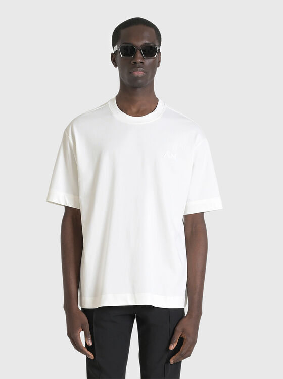Black T-shirt with oval neckline and logo embroidery - 1