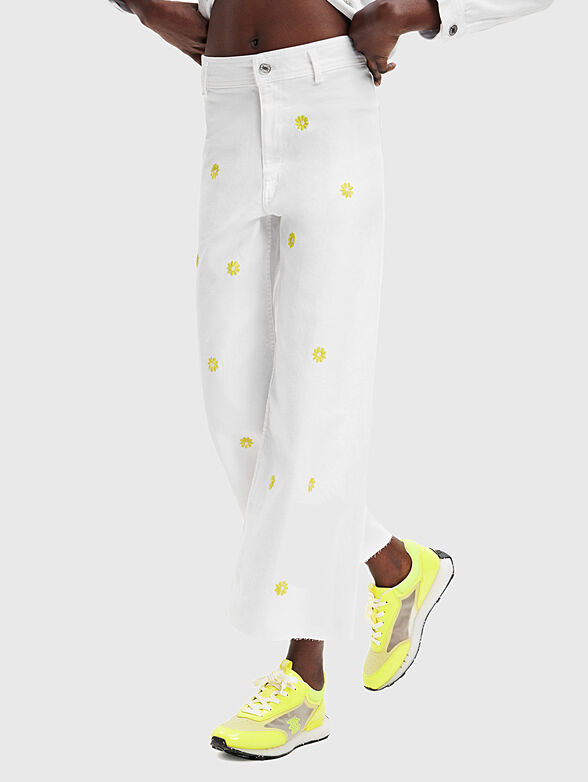 IDEAS white jeans with wide-leg and embroidery - 1