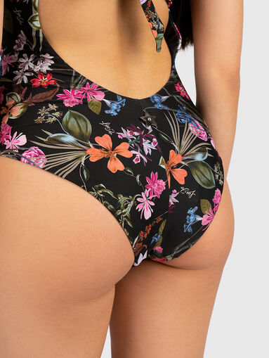 One-piece swimsuit in yellow color with floral print - 5