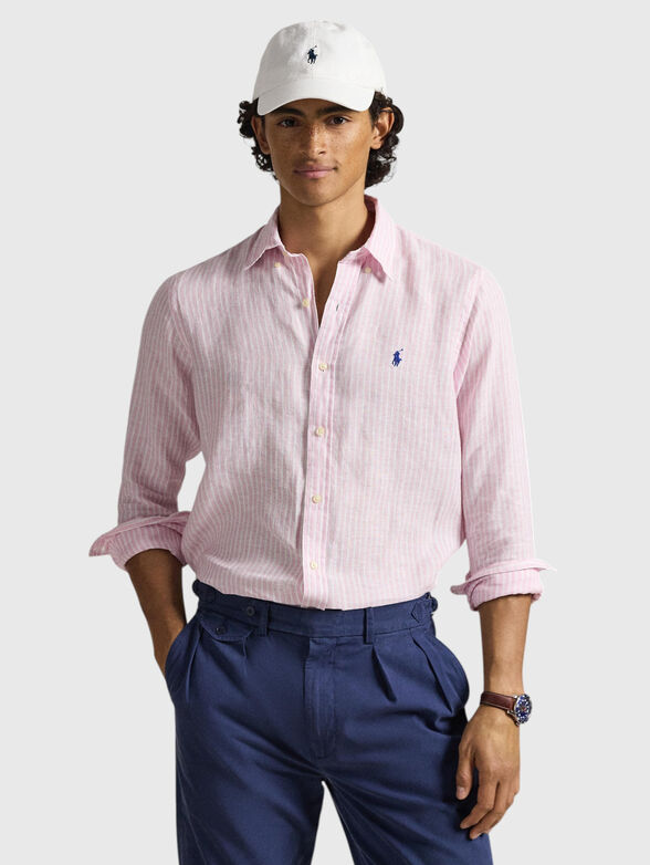 Shirt with striped pattern and logo embroidery - 1