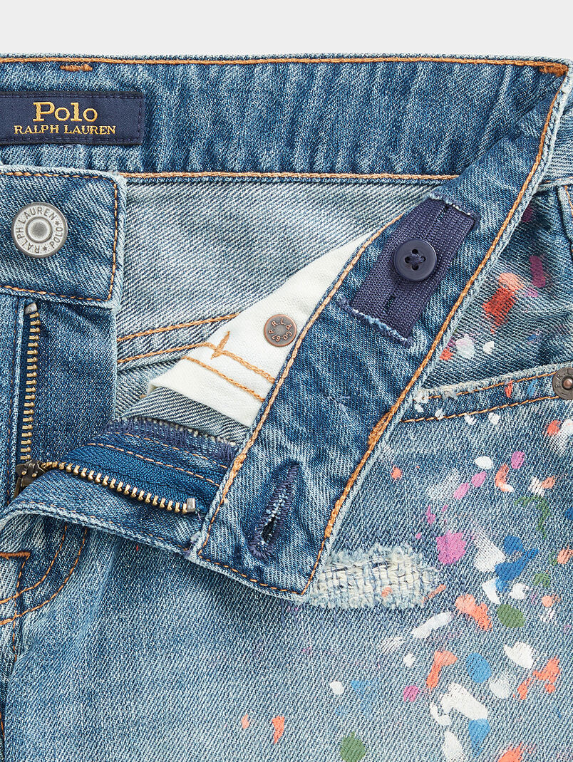 Denim shorts with art patterns - 3