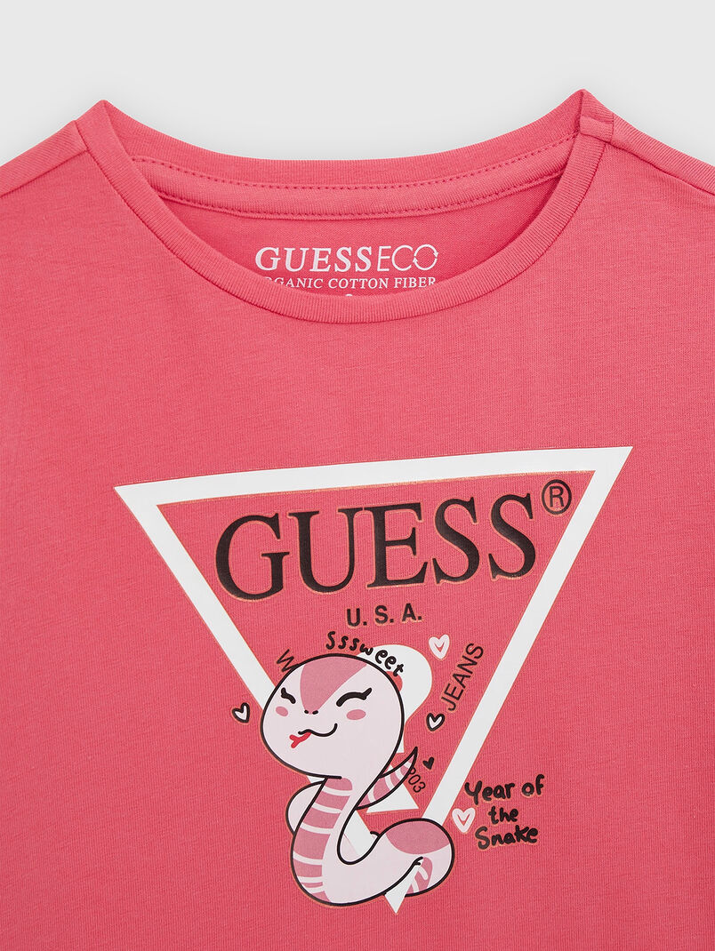Pink T-shirt with logo print - 3