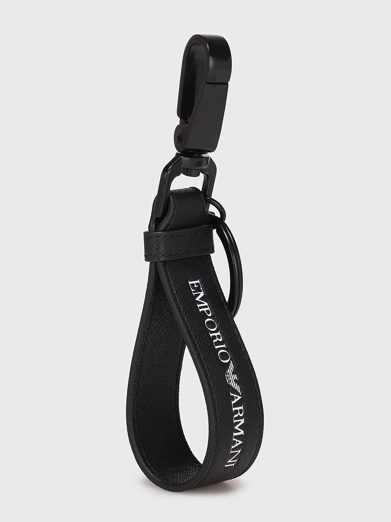 Black key ring with metal clasp brand EMPORIO ARMANI
