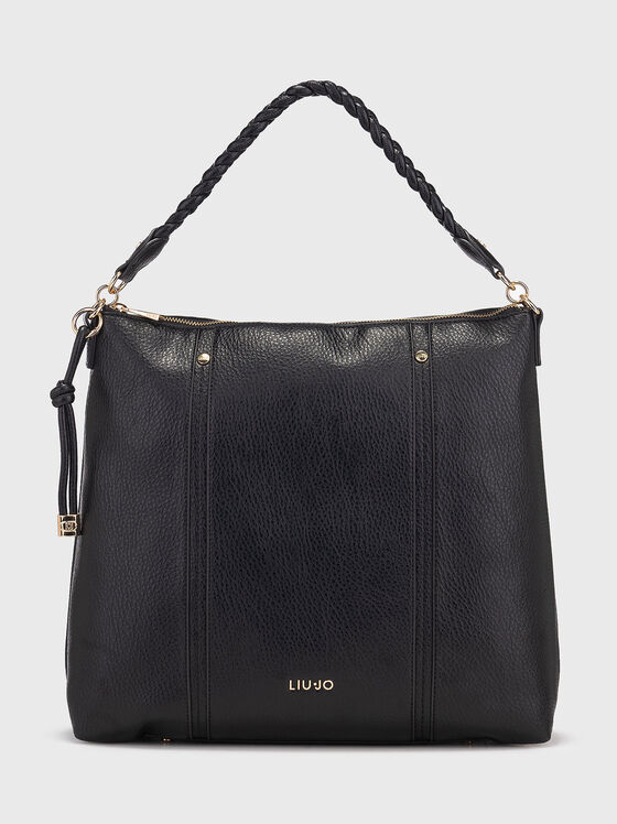 Черна хобо чанта с лого - 1