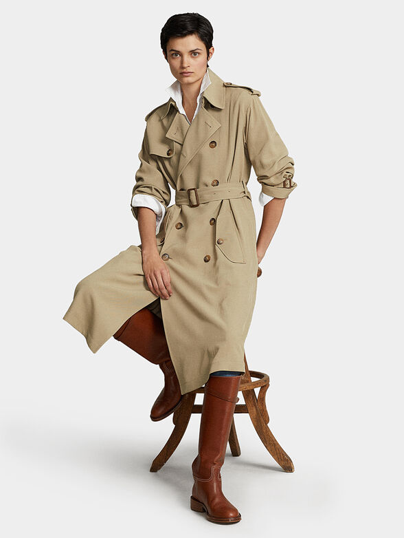 Beige double-breasted trench coat - 4