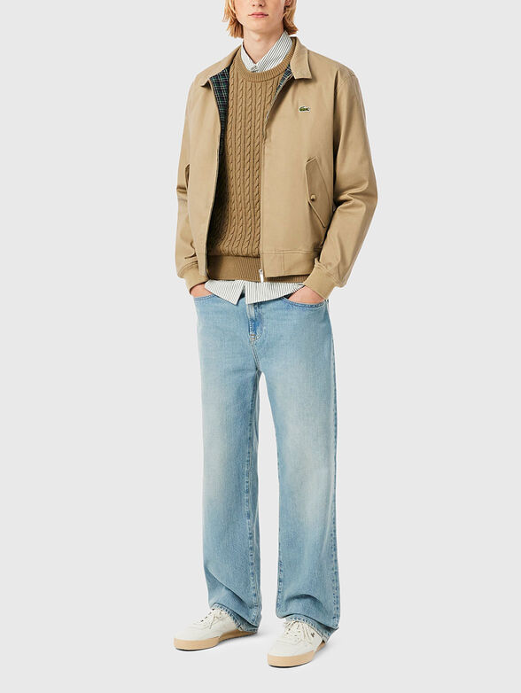 Памучен плетен пуловер с оавално деколте - 2