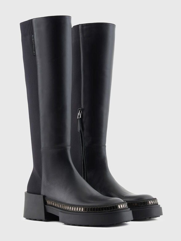 Genuine leather boots with appliqu&eacute;d crystals - 2