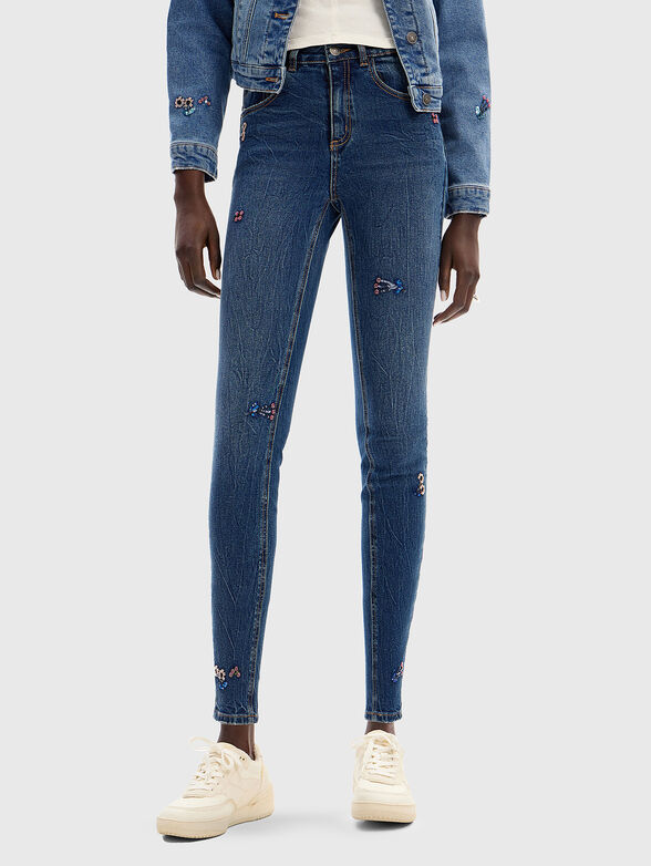 Slim jeans with floral embroidery - 1