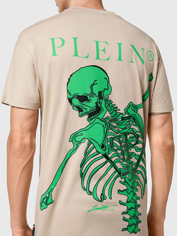 Beige cotton T-shirt with print on the back - 3