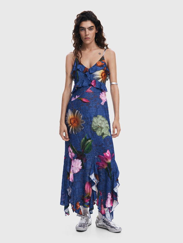 Dress with denim effect and floral accents - 1