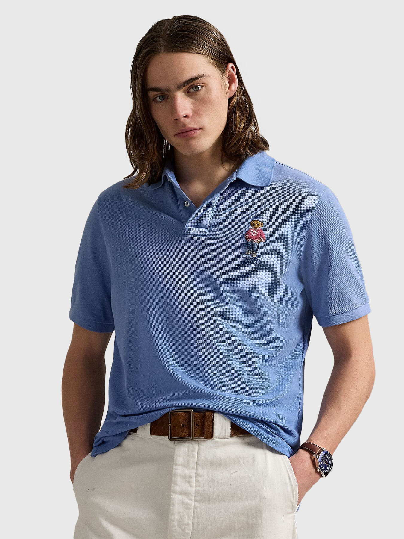 Tシャツ・カットソー LMC EMB BEAR PK POLO SHIRT sky blue 0LM23FSH101SBL Polo Bear slim cotton polo shirt brand POLO RALPH LAUREN