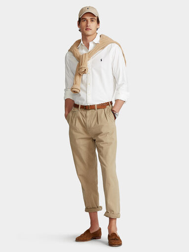 White cotton shirt with contrast logo embroidery - 5