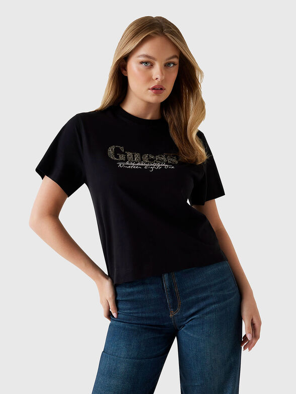 Cotton T-shirt with rhinestones - 1