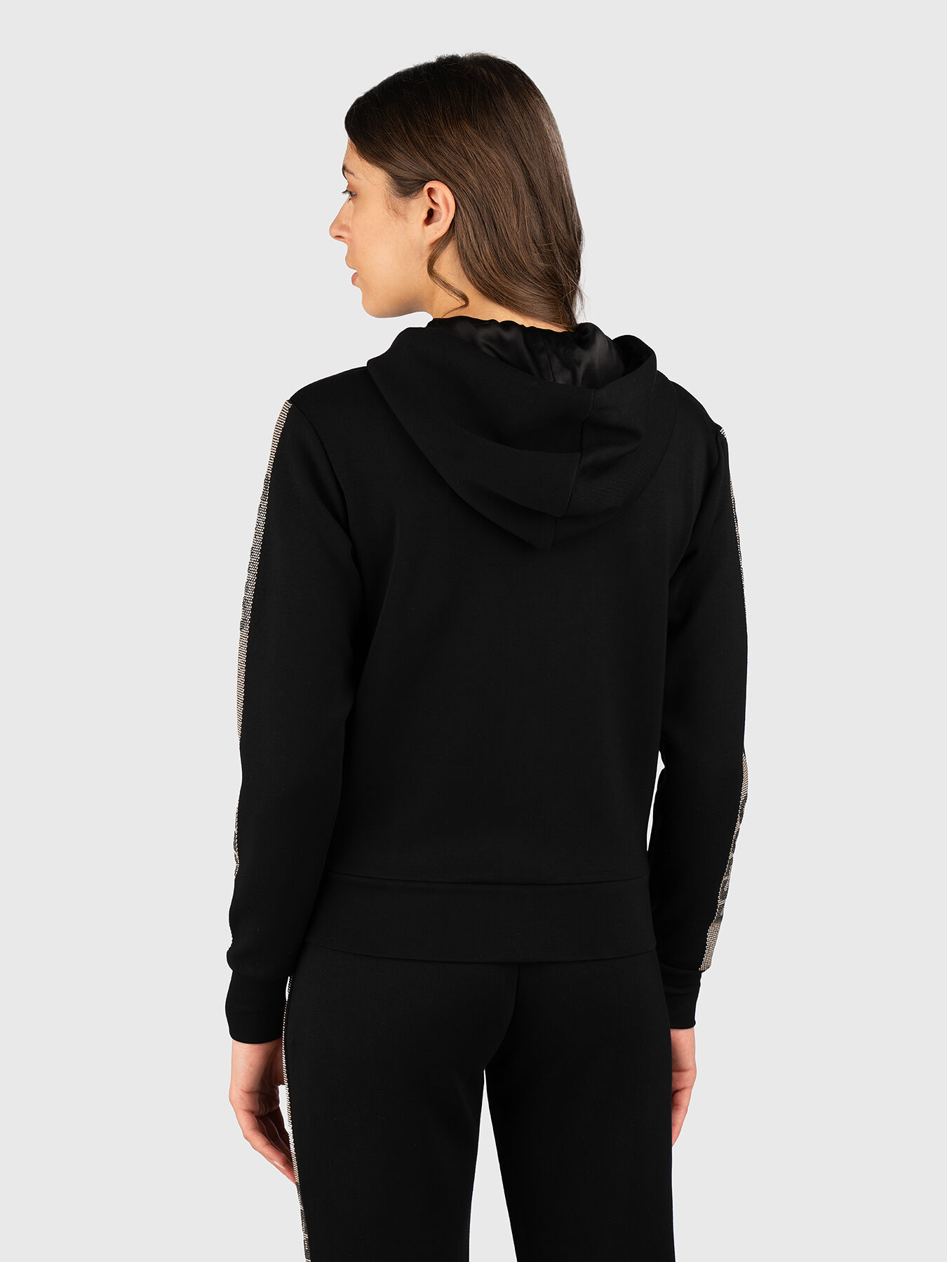 Sweatshirt with hood and logo rhinestones brand GUESS