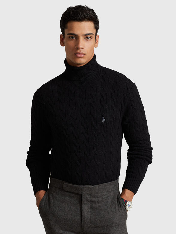 Knitted sweater with polo collar - 1
