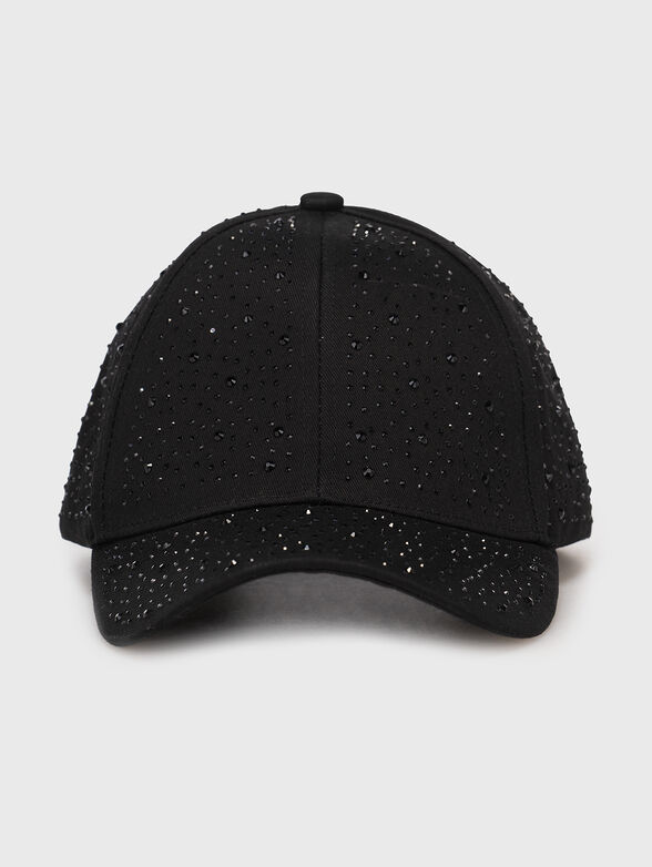 Crystal embellished cap in black - 1