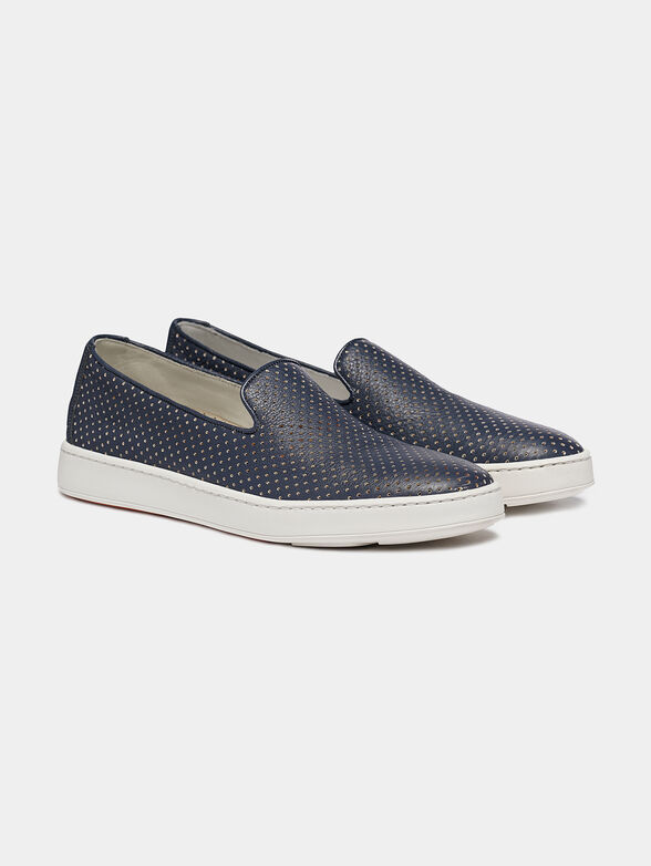Blue leather slip-on shoes - 2