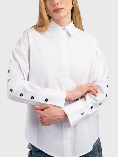 Cotton blend shirt with accent buttons - 5