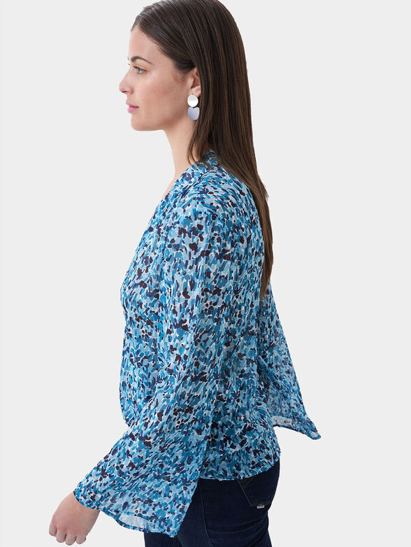 Blouse with long sleeve and blue microprint - 4