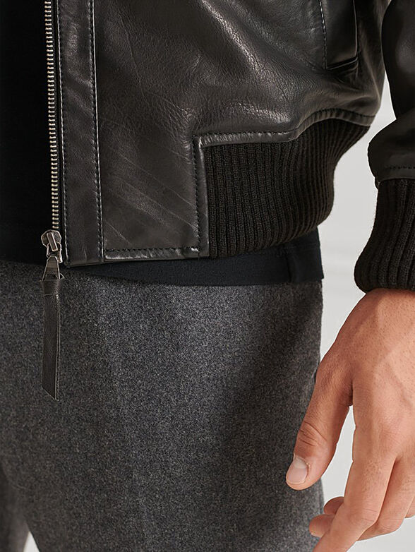 Leather jacket with metal logo detail - 6