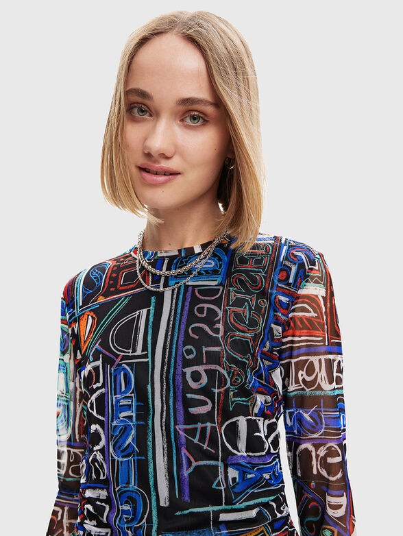 Mini dress with long sleeves and multicolor print - 3