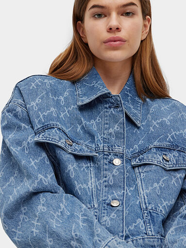 Denim jacket with monogram logo print - 4