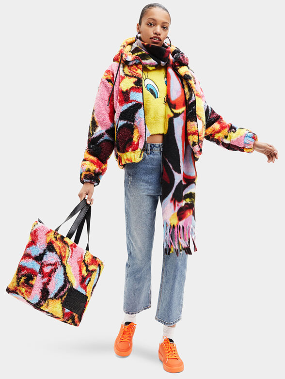 Fleece jacket with multicolored print - 4