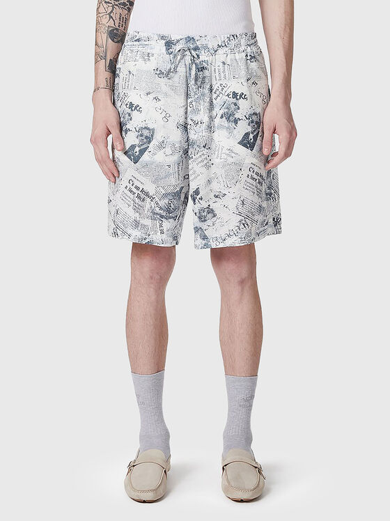 Ленени къси панталони с акцентен принт - 1