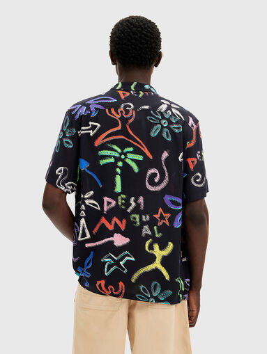 Black short sleeve shirt with multicolour print - 3