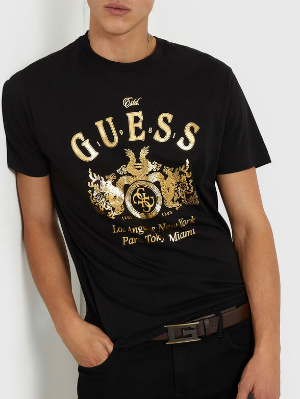 Cotton T-shirt with gold logo  - 4