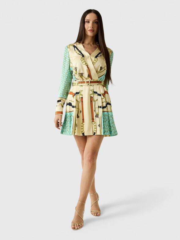 Pleated mini dress with belt - 3
