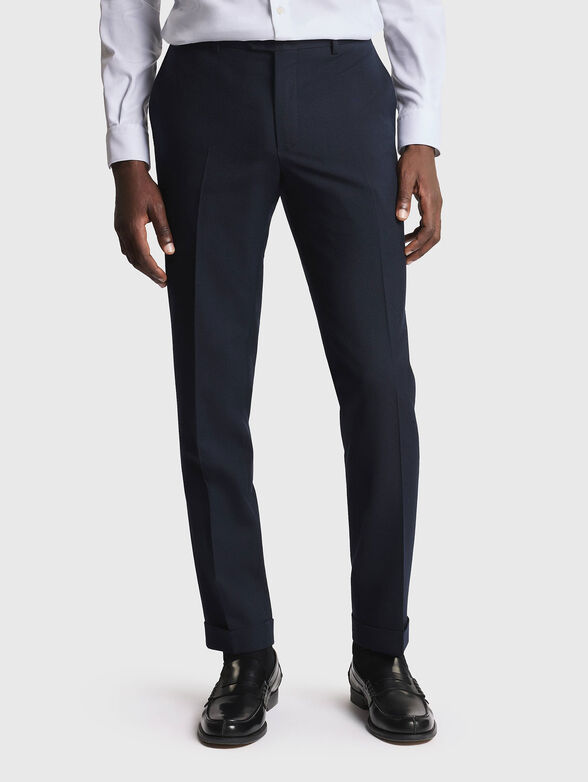 Navy blue slim wool trousers - 1