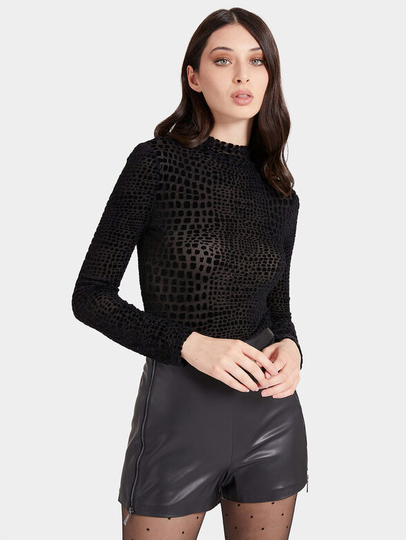 CINDY Black bodysuit with crocodile texture - 1