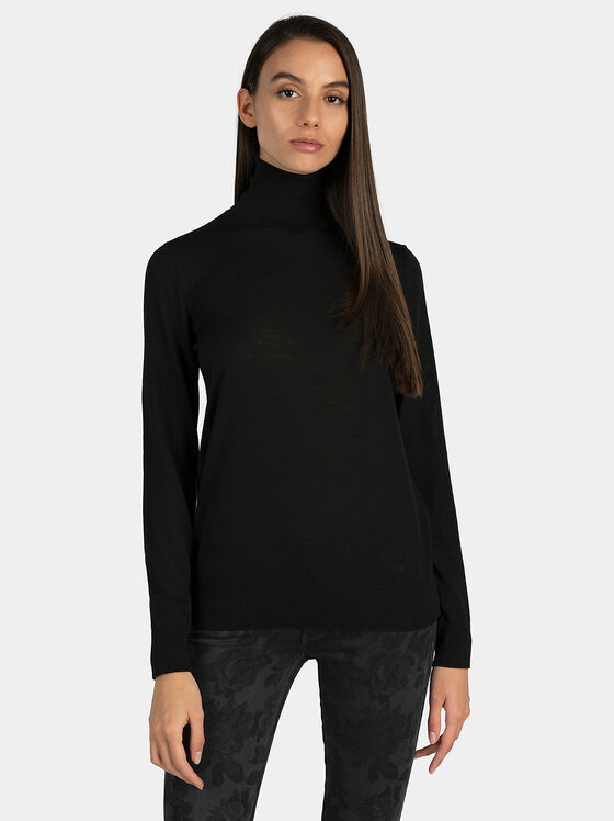 Черен пуловер с поло яка - 1
