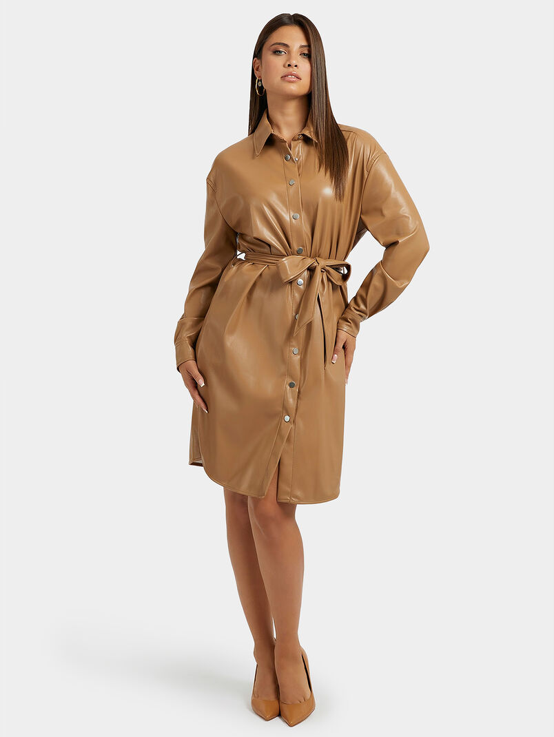 EUDOKIA beige dress with belt - 3
