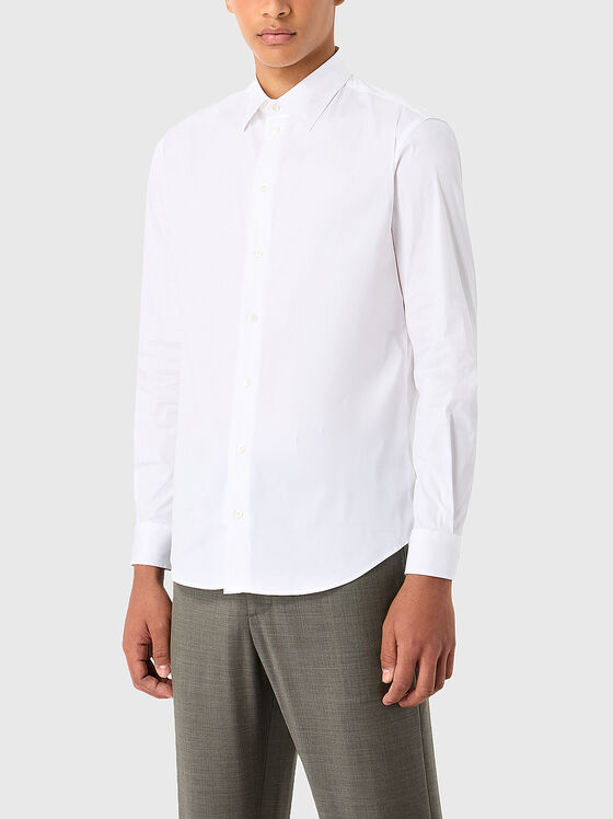 Бяла риза от памучен бленд - 1