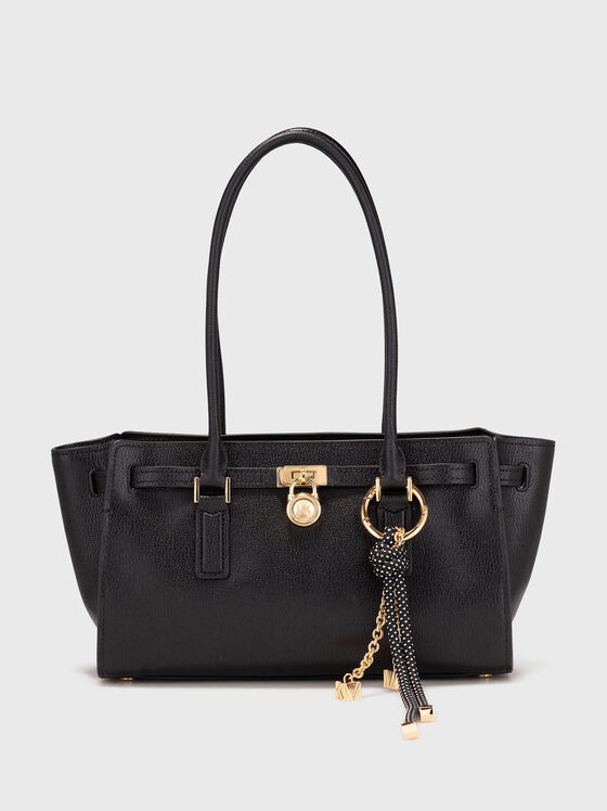 Чанта от естествена кожа със златисти детайли - 1