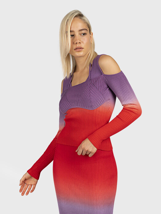 Ribbed sweater with accent shoulders