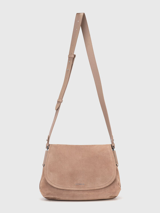 Велурена кросбоди чанта с лого - 1